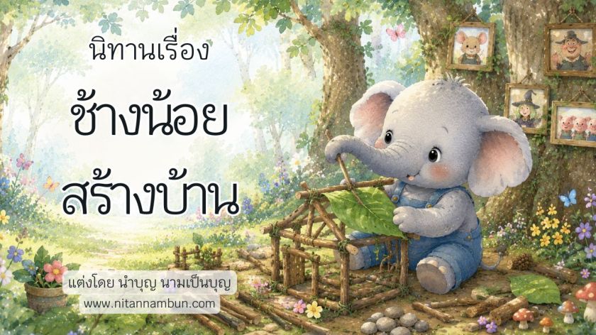 “ช้างน้อยกำลังสร้างบ้าน นิทานสำหรับเด็กเล็ก สอนใจเรื่องน้ำใจและการช่วยเหลือ”