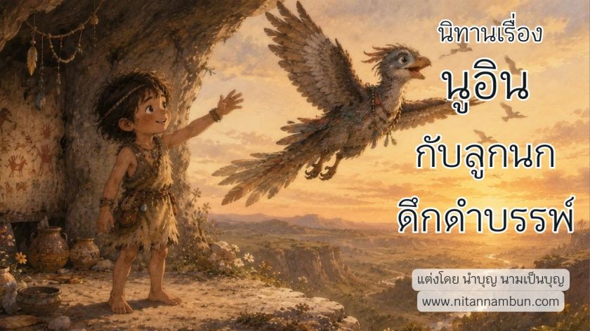 เด็กยุคหินนูอินกับลูกนกดึกดำบรรพ์ในถ้ำ