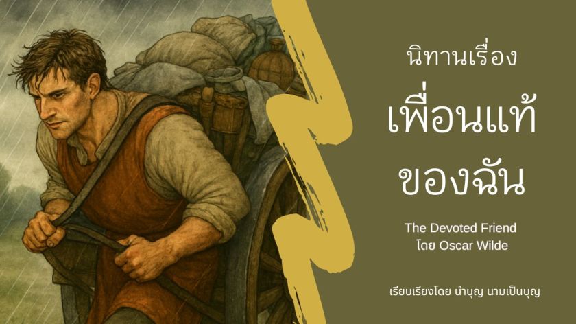 ชายผู้เสียสละเดินฝ่าฝนเพื่อเพื่อน - ภาพประกอบนิทาน The Devoted Friend โดย Oscar Wilde