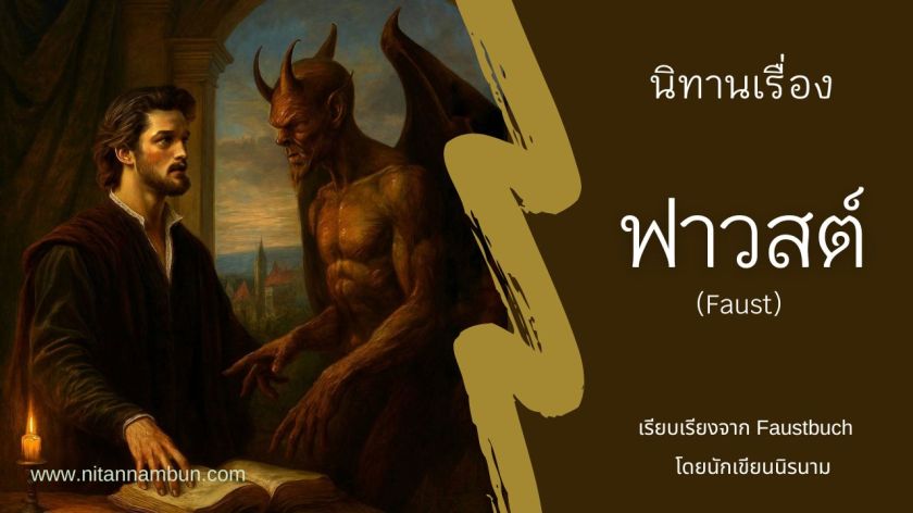 นิทานเรื่องฟาวสต์ ชายหนุ่มทำสัญญากับปีศาจเพื่อแลกวิชาความรู้และพลังอำนาจ ภาพประกอบจากเว็บไซต์นิทานนำบุญ
