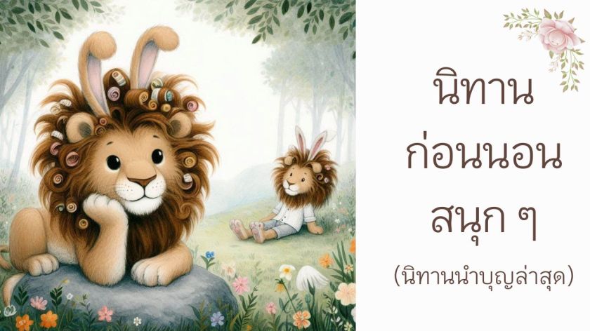 ภาพประกอบนิทานก่อนนอนสนุก ๆ สองสิงโตน่ารักในป่า