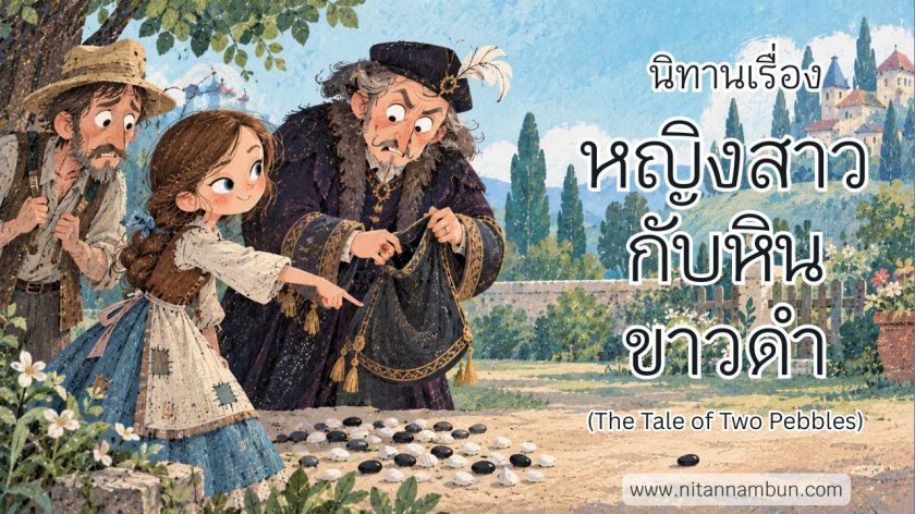 หญิงสาวกับหินขาวดำ ใช้ไหวพริบเอาชนะนายทุนเจ้าเล่ห์จากนิทานสอนใจเรื่อง The Tale of Two Pebbles